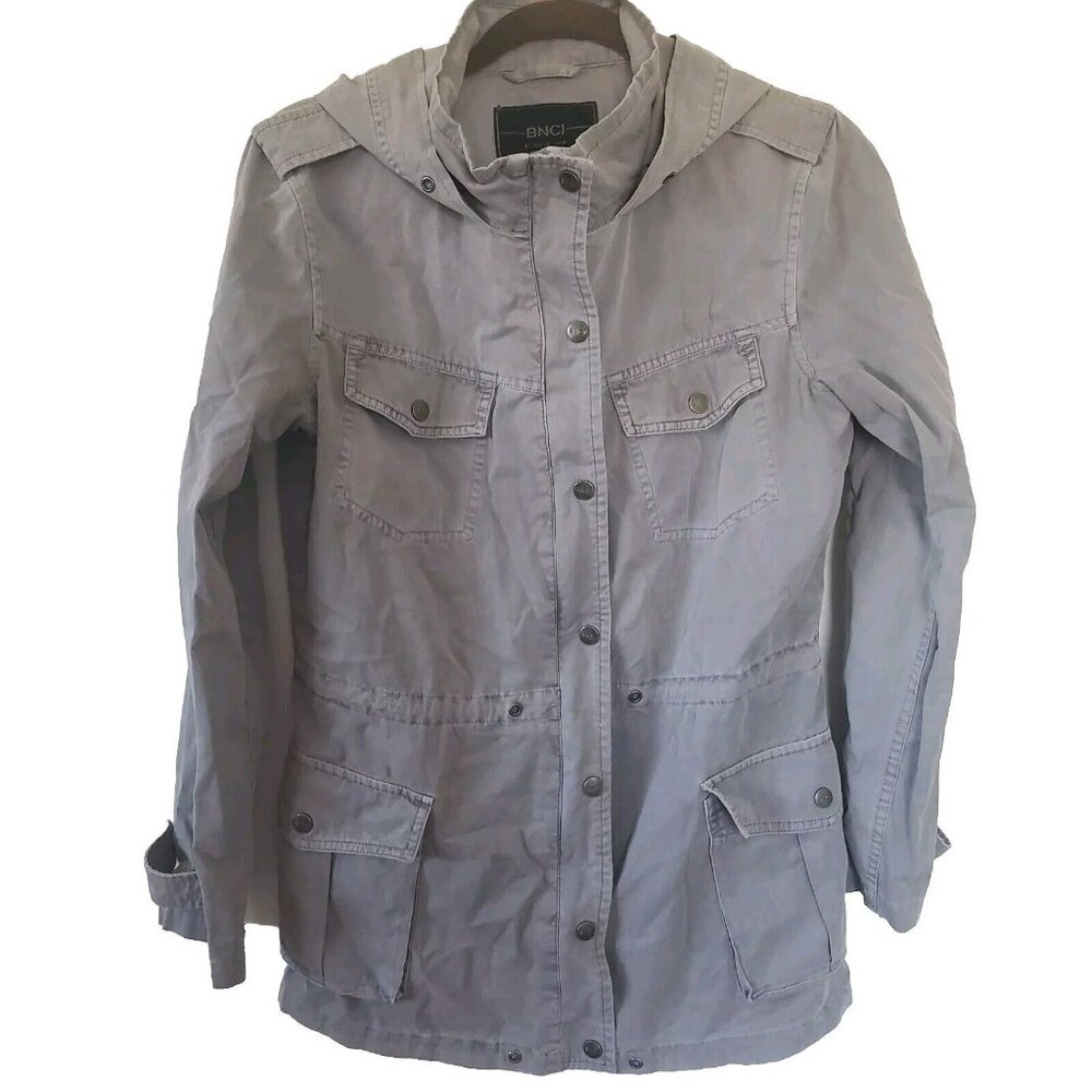 BNCI Blanc Noir Mens Utility Jacket Epaulets Pockets Hoodie S Cotton Zip Snap